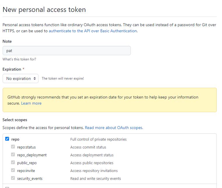 github personal access token